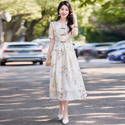 新中式改良显瘦，盘扣国风印花半身裙两件套HR-SYY733 商品图2