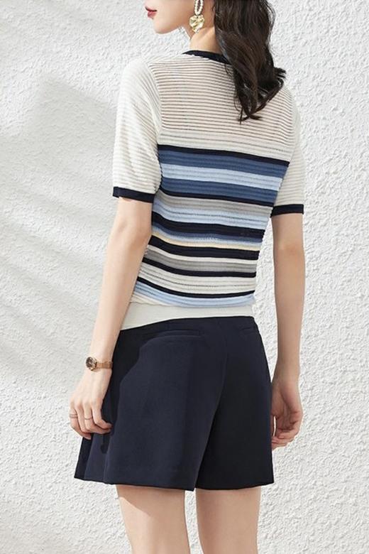 OSA欧莎 圆领清爽条纹针织上衣 12668 商品图2