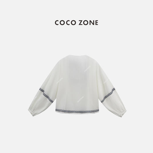 COCO ZONE "青花瓷"民族风撞色圆领衬衫宽松气质刺绣上衣CC1B1343 商品图1