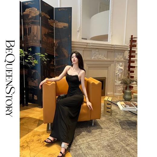 【大货捡漏，不退不换】  【黑奢舞会】轻奢女人味后背镂空蝴蝶细肩带收腰连衣裙 商品图2