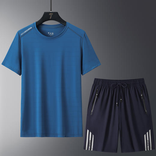 【冰丝套装】【DSK】大依优型大码夏季套装圆领短袖T恤夏季加肥加大肥佬休闲宽松透气上衣男士半袖夏装 商品图1