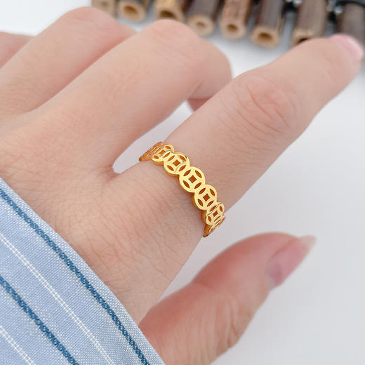 【限时克减150元】足金999 #固口戒指 (足金999字印)5G黄金镂空铜钱圈戒(5GJZ00801)（预售产品下单后不退款不退货不换货不补差价）（预售产品下单后不退款不退货不换货不补差价） 商品图2