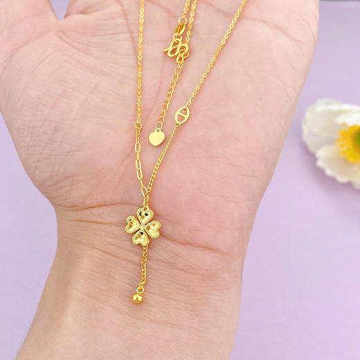【限时克减150元】足金999 5G黄金调节AB链花卉项链转运金珠流苏心形四叶草e生有你套链(AG5GTL00314)（预售产品下单后不退款不退货不换货不补差价） 商品图2