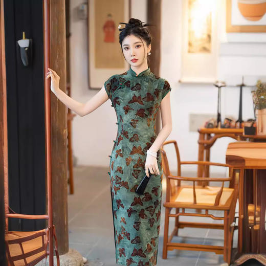 ZAYS植绒扎染旗袍2024夏季时尚年轻款修身老上海复古气质改良女装旗袍 商品图1