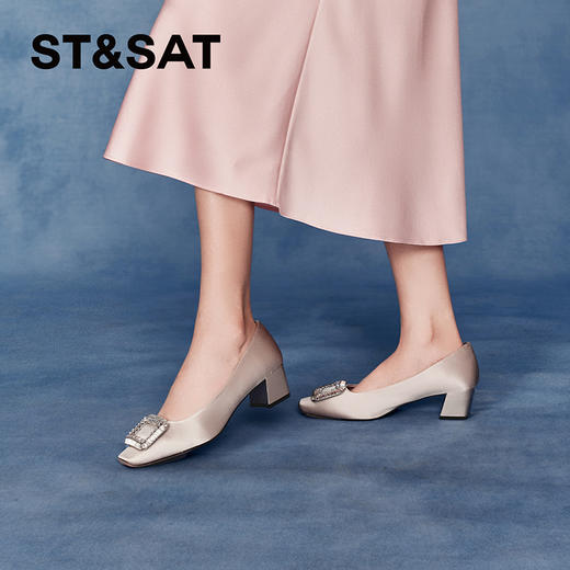 星期六经典方头钻扣粗跟单鞋SSC3111465 商品图3