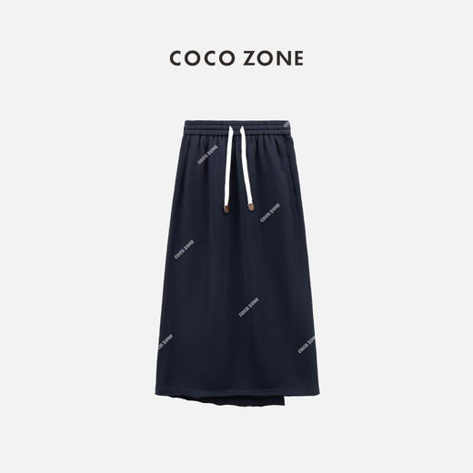 COCO ZONE2024夏季松紧腰系带A字半身裙纯色简约中长裙CC1B0833 商品图0