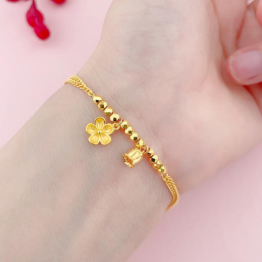 【限时克减150元】足金999 #招桃花 5G黄金双层调节手链桃花樱花铃兰花间转运蹦迪珠花卉手链(AG5GSL00136)（预售产品下单后不退款不退货不换货不补差价） 商品图2