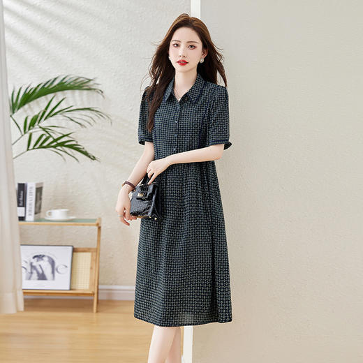 HRWG59759 2024年夏季上新简约大方干练印花设计遮肉显瘦舒适清凉翻领连衣裙 商品图2