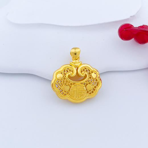 【限时克减128元】足金999.9 #儿童/宝宝 【精品】双面镂空福字如意福字锁包网红锁包吊坠(AWDZ00096)（预售产品下单后不退款不退货不换货不补差价） 商品图0