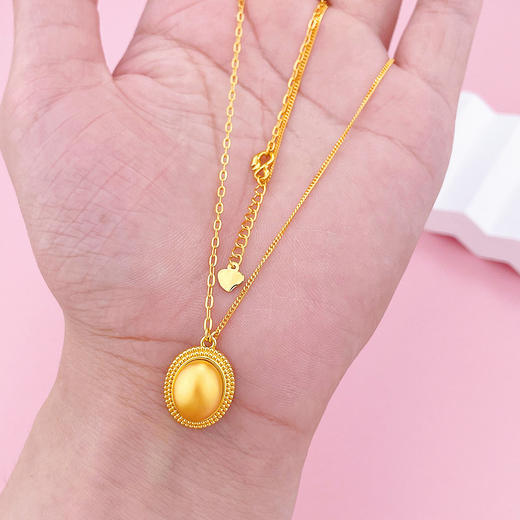 足金 无氰5D硬金空心金珠调节AB链辘珠边椭圆形金珠套链(AU5DTL00006)（预售产品下单后不退款不退货不换货不补差价（预售产品下单后不退款不退货不换货不补差价 商品图3