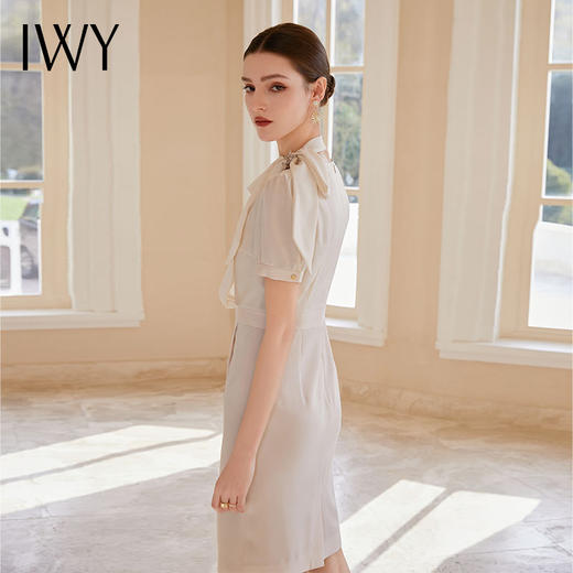IWY/空姐范系带衬衫小众设计感连衣裙女工作服假两件接拼连身裙子Q1138 商品图3