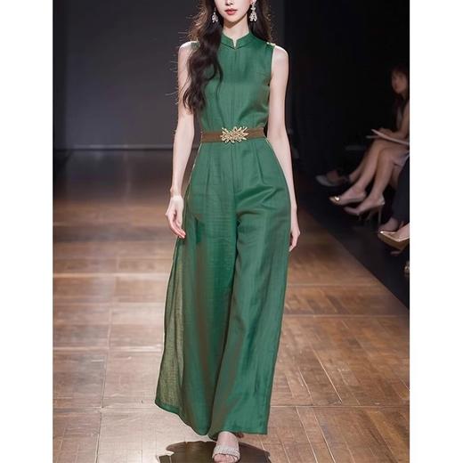 雀说新中式国风绿色连体裤子新款时尚洋气复古优雅休闲套装AL9094 商品图1