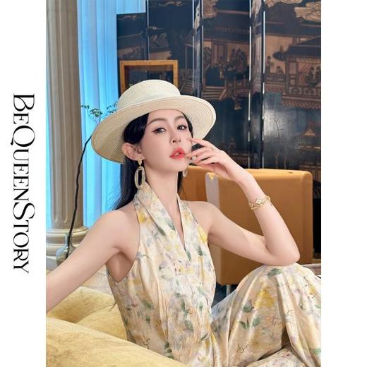 【大货捡漏，不退不换】  【原野新风】夏季缎面印花挂脖无袖上衣&侧边隐拉长裤 商品图2