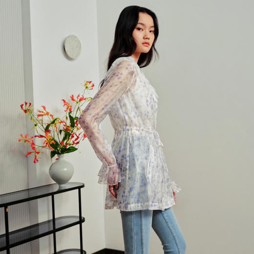 法式欧根纱薄外套紫色碎花收腰设计感MS88JA255 商品图1