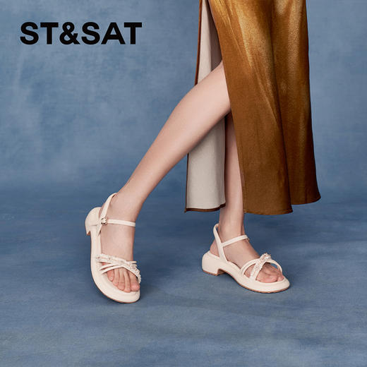 星期六优雅珍珠绊带厚底粗跟凉鞋SSC2115240 商品图1