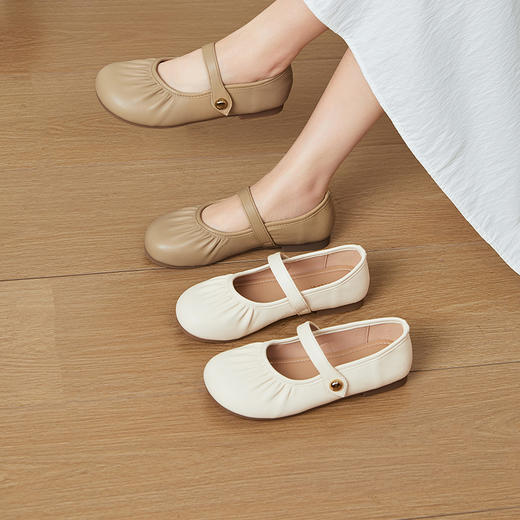 【限时秒杀】西遇玛丽珍平底鞋女新款褶皱法式晚晚鞋配裙软底低跟单鞋P0047025 商品图0