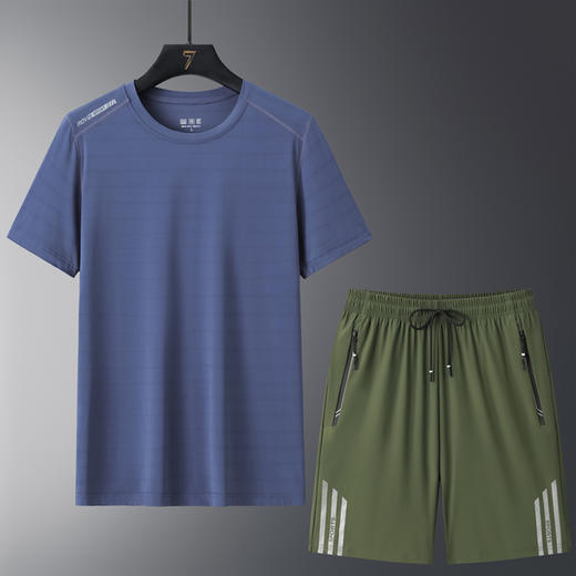 【冰丝套装】【DSK】大依优型大码夏季套装圆领短袖T恤夏季加肥加大肥佬休闲宽松透气上衣男士半袖夏装 商品图3