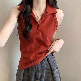 【polo领背心女】坎肩夏新款独别致翻领无袖T恤女外穿辣妹上衣