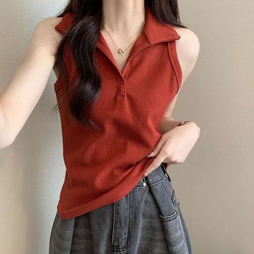 【polo领背心女】坎肩夏新款独别致翻领无袖T恤女外穿辣妹上衣 商品图0
