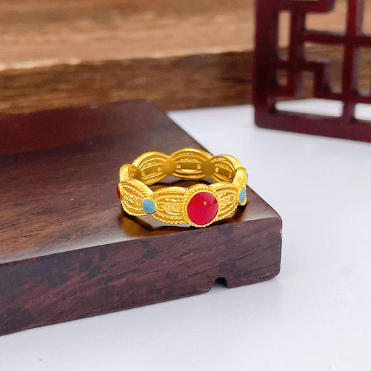 【限时克减150元】足金999 #宫廷风 古法固口宫廷风镂空低温珐琅花丝女戒(YGFJZ00030)（预售产品下单后不退款不退货不换货不补差价（预售产品下单后不退款不退货不换货不补差价 商品图1