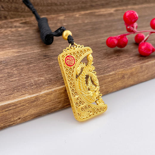 【限时克减150元】足金999 古法空心挂绳珐琅镂空花丝凤凰于飞龙凤配凤牌吊坠（含珠子）(YGFDZ00356-B)（预售产品下单后不退款不退货不换货不补差价） 商品图1