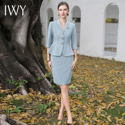 IWY/高端美容院工作服医美技师工装套装西装套裙蓝色短袖优雅时尚CS1984 商品图4