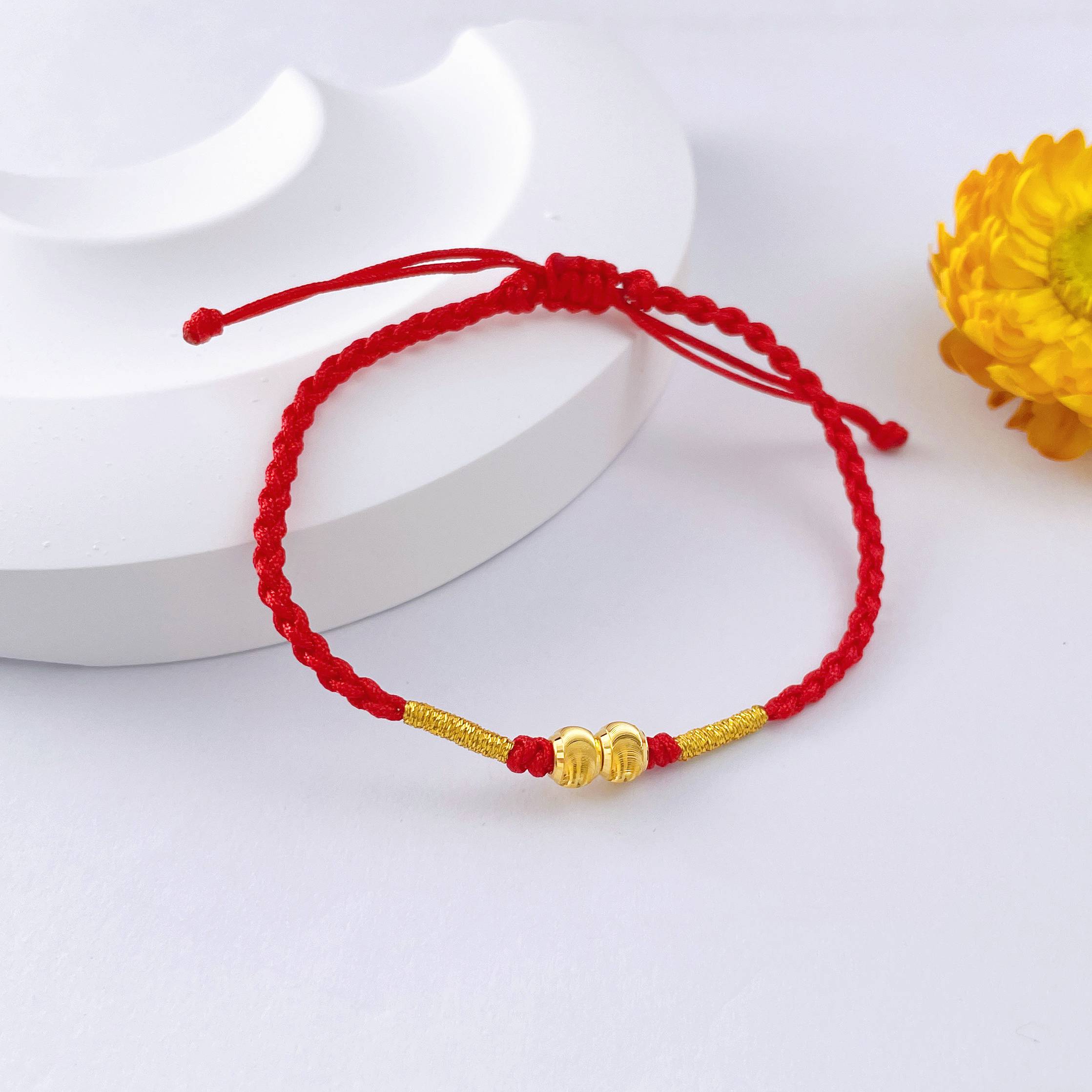 【定价黄金】足金 3D硬金空心猫眼珠手串可调节幸运红绳成品手串（珠约5.1mm）(AA3DSC00457)（预售产品下单后不退款不退货不换货不补差价）（预售产品下单后不退款不退货不换货不补差价）
