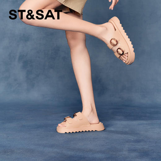 星期六高级感双扣厚底柔软平底拖鞋SSC2110332 商品图3