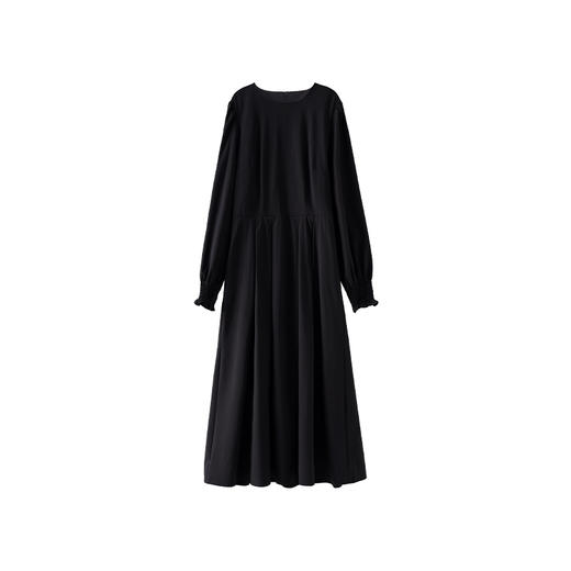 鹿向南  黑色长袖连衣裙女新款赫本风收腰内搭长款打底裙子LXN27183 商品图7