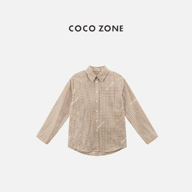 COCO ZONE 100棉格纹翻领衬衫气质单排扣长袖上衣CC1B1361