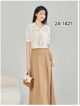 FS竹纤维女士时尚翻领针薄款织半袖241421