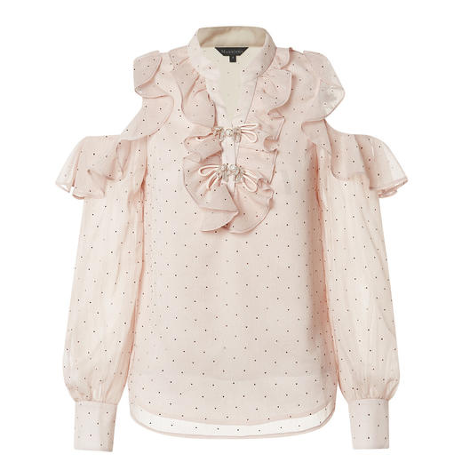 秋日温柔氛围感v领盘扣领露肩雪纺衫上衣MC88TP563D10 商品图1