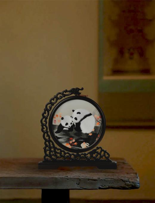 蜀绣双面绣—枫叶双熊猫 商品图0