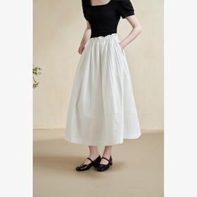 温柔文艺风肌理感半身裙女简约弹力松紧腰小白裙V2241825