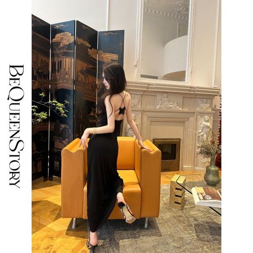 【大货捡漏，不退不换】  【黑奢舞会】轻奢女人味后背镂空蝴蝶细肩带收腰连衣裙 商品图4