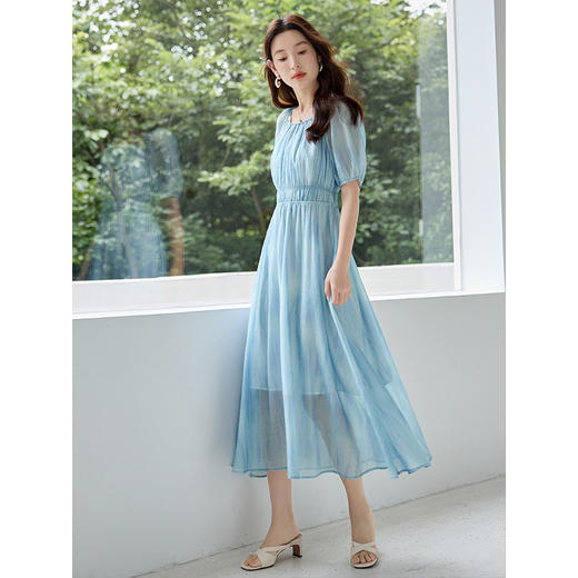 【专属特价】熙世界气质绝美蓝色天丝连衣裙2025夏季新款法式海边度假风裙子 商品图2