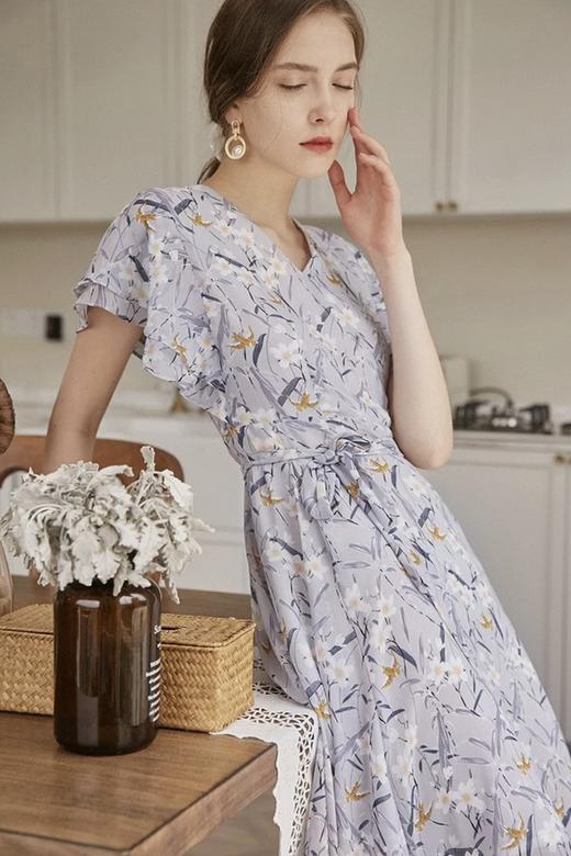 SOUREPOSE V领荷叶袖碎花连衣裙 12477 商品图3
