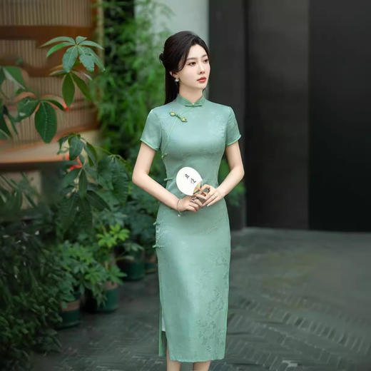 ZAYS2024夏季改良提花短袖长款双层旗袍日常气质优雅淑女旗袍 商品图3