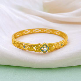 【限时克减150元】足金999  古法镂空固口珐琅贝珠宋韵四合如意手镯(ANGFSZ00001)（预售产品下单后不退款不退货不换货不补差价）