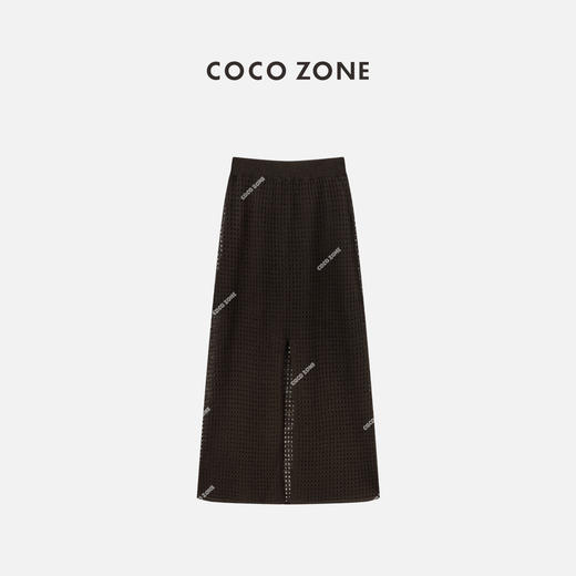 COCO ZONE "咖啡裙"夏季复古设计感镂空半身裙简约松紧腰中长裙CC1B1192 商品图1