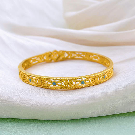 【限时克减150元】足金999  古法镂空固口珐琅贝珠宋韵四合如意手镯(ANGFSZ00001)（预售产品下单后不退款不退货不换货不补差价） 商品图1