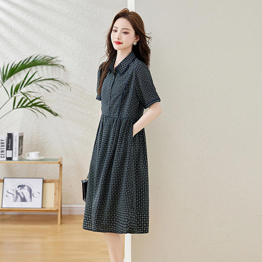 HRWG59759 2024年夏季上新简约大方干练印花设计遮肉显瘦舒适清凉翻领连衣裙 商品图1