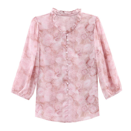 百搭拼接衬衫七分袖荷叶领雪纺衬衣K-E261N2364 商品图4