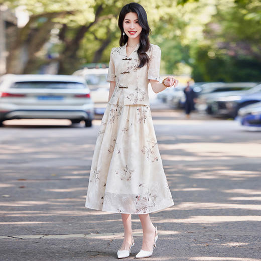 新中式改良显瘦，盘扣国风印花半身裙两件套HR-SYY733 商品图3