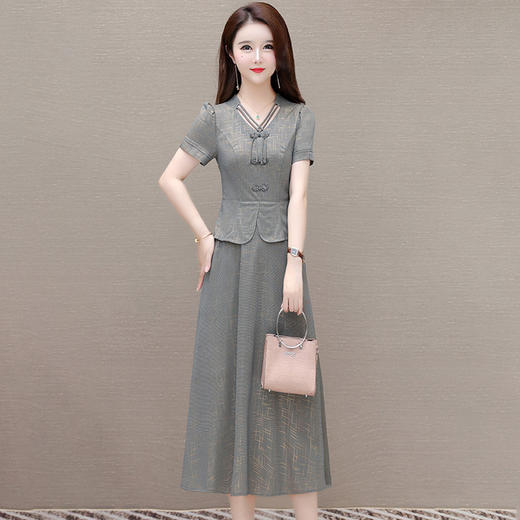 中式盘扣连衣裙，假两件洋气中长裙QYM-KED-H1805-Y 商品图0
