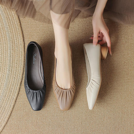 【预售5天】韩版里外真皮简约通勤超软舒适浅口方头工作女鞋YS&9623-1 商品图0