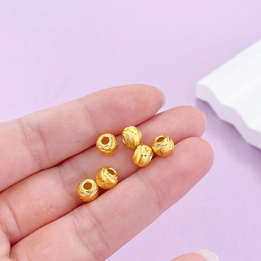 【限时克减128元】足金 【无成色字印】3D硬金散珠转运珠空心车花圆珠转运金珠路路通手串配件Diy手串配件/6粒(V3DSC00390)（预售产品下单后不退款不退货不换货不补差 商品图2