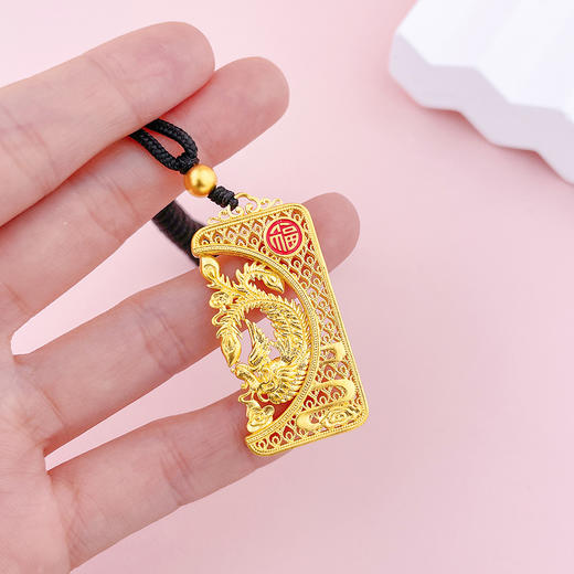 【限时克减150元】足金999 古法空心挂绳珐琅镂空花丝凤凰于飞龙凤配凤牌吊坠（含珠子）(YGFDZ00356-B)（预售产品下单后不退款不退货不换货不补差价） 商品图3