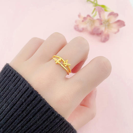 【限时克减150元】足金999.99 #九紫离火 【精品】五9黄金活口戒指相恋蝶双层艺术臂蝴蝶女戒(ACJZ00245)（预售产品下单后不退款不退货不换货不补差价 商品图2