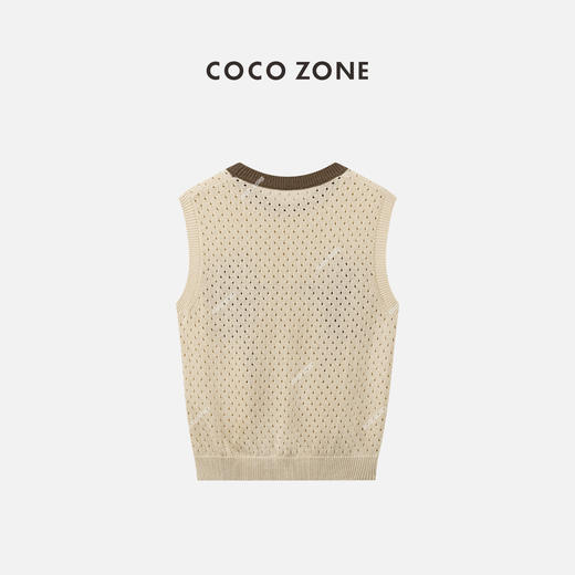 COCO ZONE 设计感镂空无袖针织背心女外穿撞色圆领上衣CC2B0905 商品图1